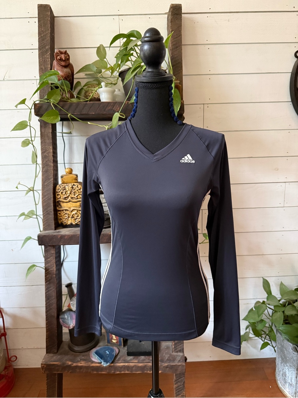 adidas Women's Long Sleeve V-Neck Performance Top - Charcoal Gray